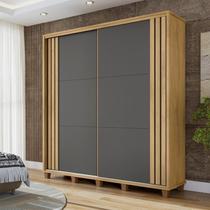 Guarda-Roupa Casal Monte Carlo com 2 Portas de Correr Ripada 4 Gavetas Internas e Maleiros Cinza/Cinamomo/Grafite