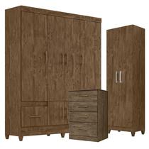 Guarda Roupa Casal MS912 com Cômoda MS913 e Armário Multiuso New Íris Castanho Wood Moval