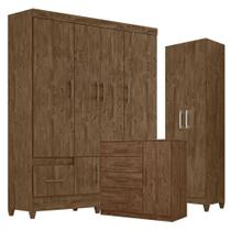 Guarda Roupa Casal Ms912 Com Cômoda Vênus E Armário Multiuso New íris Castanho Wood - Moval