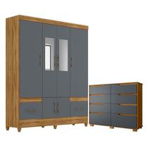 Guarda Roupa Casal MS912 com espelho e Cômoda Georgia Freijó Cinza Moval