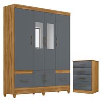 Guarda Roupa Casal MS912 com espelho e Cômoda MS913 Freijó Cinza Moval