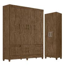 Guarda Roupa Casal MS912 e Armário Multiuso New Íris Castanho Wood - Moval Guarda Roupa Casal MS912 e Armário Multiuso New Íris Castanho Wood - Moval