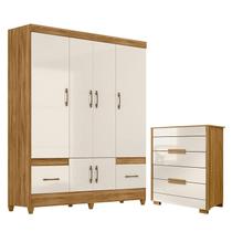 Guarda Roupa Casal MS912 e Cômoda Dhara Freijó Off White Moval