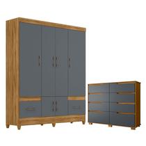 Guarda Roupa Casal MS912 e Cômoda Georgia Freijó Cinza Moval