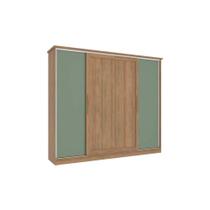 Guarda Roupa Casal N565 4 Portas de Correr e 4 Gavetas Nogueira/Macadamia/Verde Oliva - Kappesberg