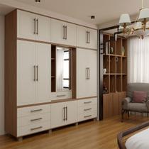 Guarda-Roupa Casal Nantes Capelinha 13 Portas 7 Gavetas com Espelho Jatoba/Areia - Panorama Móveis