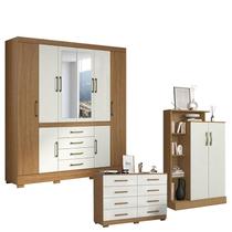Guarda Roupa Casal Nápole 2045149 com Armário Multiuso Florença 2000199 e Cômoda 8 Gavetas 2014148 Atacama Off White - Aramóveis