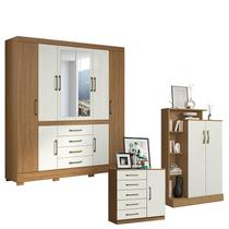 Guarda Roupa Casal Nápole 2045149 com Armário Multiuso Florença 2000199 e Cômoda Sapateira Milão 2014145 Atacama Off White - Aramóveis