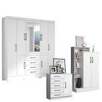 Guarda Roupa Casal Nápole 2045149 com Armário Multiuso Florença 2000199 e Cômoda Sapateira Milão 2014145 Branco Brilho - Aramóveis