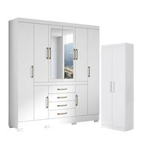 Guarda Roupa Casal Nápole 2045149 e Armário Multiuso 2000191 Branco Brilho - Aramóveis