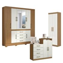 Guarda Roupa Casal Nápole 2045149 e Armário Multiuso 2000191 e Cômoda Londres Atacama Off White - Aramóveis