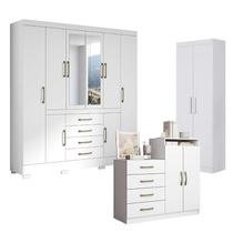 Guarda Roupa Casal Nápole 2045149 e Armário Multiuso 2000191 e Cômoda Londres Branco - Aramóveis
