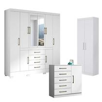 Guarda Roupa Casal Nápole 2045149 e Armário Multiuso 2000191 e Cômoda Milão Branco - Aramóveis