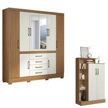 Guarda Roupa Casal Nápole 2045149 e Armário Multiuso Florença 2000199 Atacama Off White - Aramóveis