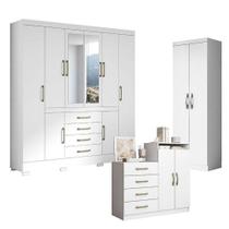Guarda Roupa Casal Nápole 2045149 E Armário Multiuso New 2000192 E Cômoda Londres Branco - Aramóveis