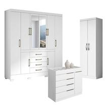 Guarda Roupa Casal Nápole 2045149 e Armário Multiuso New 2000192 e Cômoda Sevilha Branco - Aramóveis Guarda Roupa Casal Nápole 2045149 e Armário Multiuso New 2000192 e Cômoda Sevilha Branco - Aramóveis