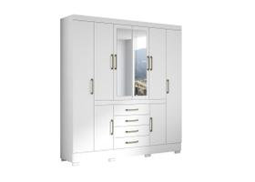 Guarda Roupa Casal Napoli 8 Portas 4 Gavetas Amplo Espaço Com Espelho Aramoveis Branco