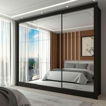 Guarda-Roupa Casal Nevada 3 Portas 3 Gavetas com Espelho Preto - Panorama Móveis Guarda-Roupa Casal Nevada 3 Portas 3 Gavetas com Espelho Preto - Panorama Móveis