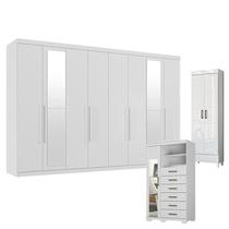 Guarda Roupa Casal New Master 8 Portas 4 Gavetas com Espelho e Cômoda 1 Porta 6 Gavetas com Espelho e Pés Marabá e Multiuso Fit Branco Brilho - Santos Andirá Guarda Roupa Casal New Master 8 Portas 4 Gavetas com Espelho e Cômoda 1 Porta 6 Gavetas com Espelho e Pés Marabá e Multiuso Fit Branco Brilho - Santos Andirá