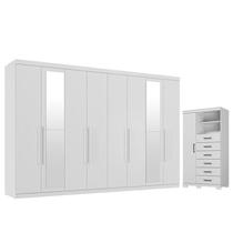 Guarda Roupa Casal New Master 8 Portas 4 Gavetas com Espelho e Cômoda 1 Porta 6 Gavetas com Pés Marabá Branco Brilho- Santos Andirá Guarda Roupa Casal New Master 8 Portas 4 Gavetas com Espelho e Cômoda 1 Porta 6 Gavetas com Pés Marabá Branco Brilho- Santos Andirá