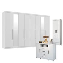 Guarda Roupa Casal New Master 8 Portas 4 Gavetas com Espelho e Cômoda Havana Master com Rodizios e Multiuso fit Brilho- Santos Andirá