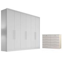 Guarda Roupa Casal New Messina e Gaveteiro Milão com Chave Neve - Novo Horizonte