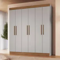 Guarda-Roupa Casal New Xangai 6 Portas 2 Gavetas 100% Mdf Lunar/Nogueira - Doripel Guarda-Roupa Casal New Xangai 6 Portas 2 Gavetas 100% Mdf Lunar/Nogueira - Doripel