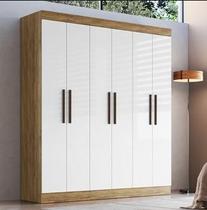 Guarda-Roupa Casal New Xangai 6 Portas 2 Gavetas 100% Mdf Off White/Nogueira - Cod: 676.026 Guarda-Roupa Casal New Xangai 6 Portas 2 Gavetas 100% Mdf Off White/Nogueira - Cod: 676.026