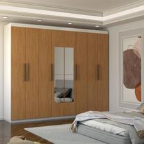 Guarda-Roupa Casal Nirvana 8 Portas 4gavetas com Espelho Branco/Cinamomo - Panorama Móveis Guarda-Roupa Casal Nirvana 8 Portas 4gavetas com Espelho Branco/Cinamomo - Panorama Móveis