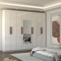 Guarda-Roupa Casal Nirvana 8 Portas 4gavetas com Espelho Branco - Panorama Móveis Guarda-Roupa Casal Nirvana 8 Portas 4gavetas com Espelho Branco - Panorama Móveis