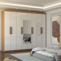 Guarda-Roupa Casal Nirvana 8 Portas 4gavetas com Espelho Cinamomo/Branco - Panorama Móveis