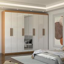 Guarda-Roupa Casal Nirvana Plus 8 Portas 4gavetas com Espelho Cinamomo/Branco - Panorama Móveis Guarda-Roupa Casal Nirvana Plus 8 Portas 4gavetas com Espelho Cinamomo/Branco - Panorama Móveis