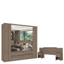 Guarda Roupa Casal Nobre 6 Portas Full Glass Rustic Acetinado e Cabeceira com Mesas de Cabeceira Formosa Rustic- THB Guarda Roupa Casal Nobre 6 Portas Full Glass Rustic Acetinado e Cabeceira com Mesas de Cabeceira Formosa Rustic- THB