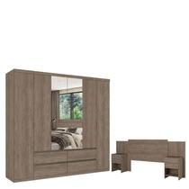 Guarda Roupa Casal Nobre 6 Portas Glass Rustic Acetinado e Cabeceira com Mesas de Cabeceira Formosa Rustic- THB Guarda Roupa Casal Nobre 6 Portas Glass Rustic Acetinado e Cabeceira com Mesas de Cabeceira Formosa Rustic- THB