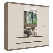 Guarda Roupa Casal Nobre 6 Portas Glass Rustic Off White Acetinado - THB Guarda Roupa Casal Nobre 6 Portas Glass Rustic Off White Acetinado - THB