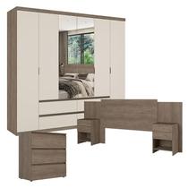 Guarda Roupa Casal Nobre 6 Portas Glass Rustic Off White com Cômoda Gaveteiro Condessa e Cabeceira Formosa Rustic - THB