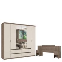 Guarda Roupa Casal Nobre 6 Portas Glass Rustic Off White e Cabeceira com Mesas de Cabeceira Formosa Rustic- THB Guarda Roupa Casal Nobre 6 Portas Glass Rustic Off White e Cabeceira com Mesas de Cabeceira Formosa Rustic- THB