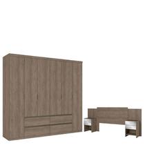 Guarda Roupa Casal Nobre 6 Portas Rustic Acetinado e Cabeceira com Mesas de Cabeceira Formosa Glass Rustic- THB Guarda Roupa Casal Nobre 6 Portas Rustic Acetinado e Cabeceira com Mesas de Cabeceira Formosa Glass Rustic- THB