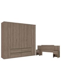 Guarda Roupa Casal Nobre 6 Portas Rustic Acetinado e Cabeceira com Mesas de Cabeceira Formosa Rustic- THB Guarda Roupa Casal Nobre 6 Portas Rustic Acetinado e Cabeceira com Mesas de Cabeceira Formosa Rustic- THB