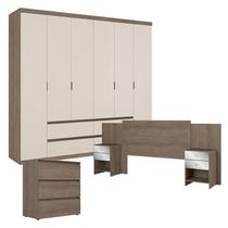Guarda Roupa Casal Nobre 6 Portas Rustic Off White com Cômoda Gaveteiro Condessa e Cabeceira Formosa Glass Rustic - THB