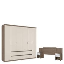 Guarda Roupa Casal Nobre 6 Portas Rustic Off White e Cabeceira com Mesas de Cabeceira Formosa Glass Rustic- THB Guarda Roupa Casal Nobre 6 Portas Rustic Off White e Cabeceira com Mesas de Cabeceira Formosa Glass Rustic- THB