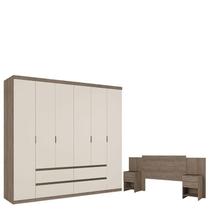 Guarda Roupa Casal Nobre 6 Portas Rustic Off White e Cabeceira Formosa Rustic- THB