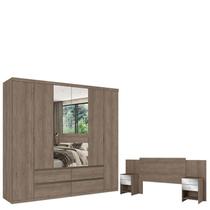 Guarda Roupa Casal Nobre Glass 6 Portas Rustic Acetinado e Cabeceira com Mesas de Cabeceira Formosa Glass Rustic- THB Guarda Roupa Casal Nobre Glass 6 Portas Rustic Acetinado e Cabeceira com Mesas de Cabeceira Formosa Glass Rustic- THB