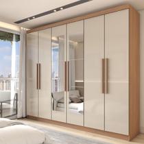 Guarda-Roupa Casal Odisseia 6 Portas 2 Gavetas com Espelho Cinamomo/Off White - Panorama Móveis