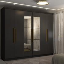 Guarda-Roupa Casal Odisseia 6 Portas 2 Gavetas com Espelho Preto - Panorama Móveis