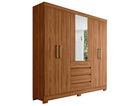Guarda-Roupa Casal ópera 6 Portas 4 Gavetas com Espelho Nogueira Touch - Demóbile