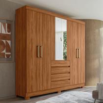 Guarda-Roupa Casal ópera 6 Portas 4 Gavetas com Espelho Nogueira Touch - Demóbile
