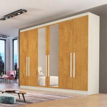 Guarda-Roupa Casal Oslo 6 Portas 4 Gavetas 100% Mdf com Espelho Off White/Peroba - Mademarques Guarda-Roupa Casal Oslo 6 Portas 4 Gavetas 100% Mdf com Espelho Off White/Peroba - Mademarques