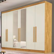 Guarda-Roupa Casal Oslo 6 Portas 4 Gavetas 100% Mdf com Espelho Peroba/Off White - Mademarques Guarda-Roupa Casal Oslo 6 Portas 4 Gavetas 100% Mdf com Espelho Peroba/Off White - Mademarques