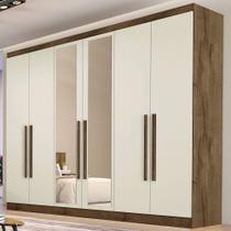 Guarda-Roupa Casal Oslo 6 Portas 6 Gavetas 100% Mdf com Espelho Brauna/Off White - Mademarques Guarda-Roupa Casal Oslo 6 Portas 6 Gavetas 100% Mdf com Espelho Brauna/Off White - Mademarques
